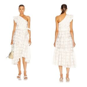 Ulla Johnson Ariane Silk Organza One-Shoulder Polka Dot Midi Dress White US 4